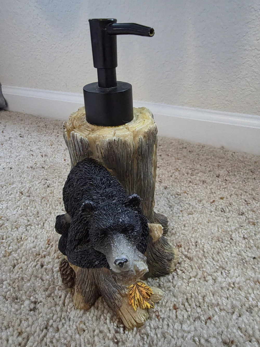 Rustic Black Bear Resin Soap Dispenser - Black